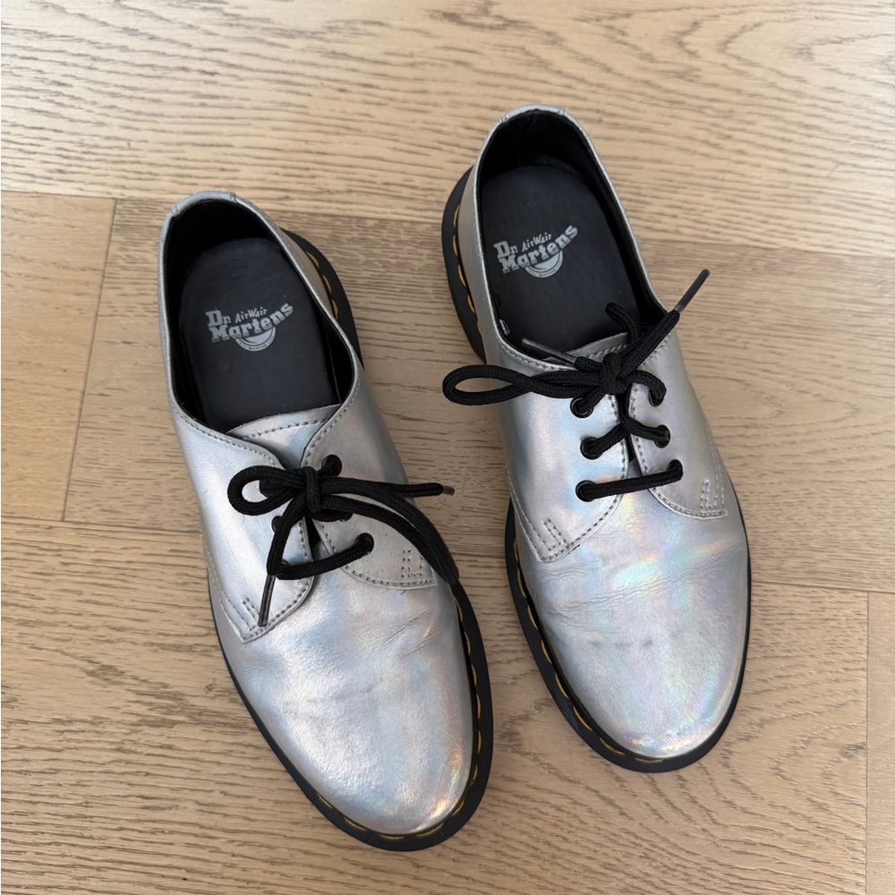 Dr. Martens Holographic Silver 3-Eye Leather Oxfords